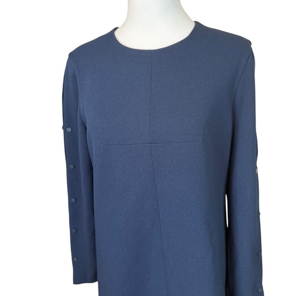 Tibi Structured Crepe Button Detail Shift Dress Navy Size 4 Career Cocktail EUC - Picture 3 of 13